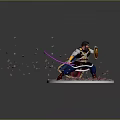 3D Armored Character Model With Dynamic Pink Fragments Shield And Circular Base