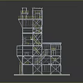 Industrial Metal Structure Tower With Multiple Platforms Yellow Guardrails And Stairs