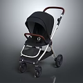 Modern Black Baby Stroller With Brown Handle White Frame And Smooth Wheels