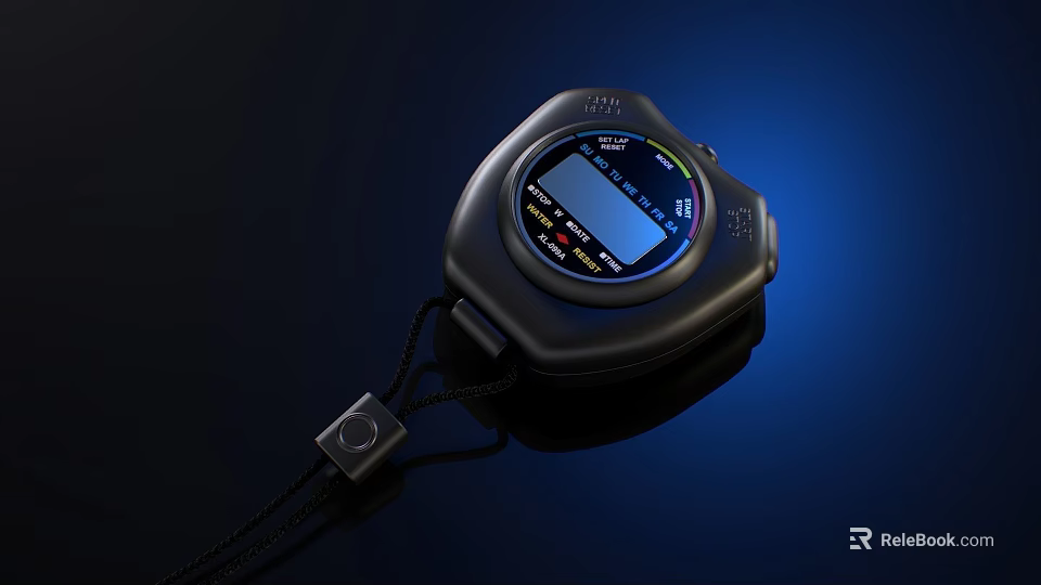 Industrial Digital Stopwatch Equipment with LCD Display and Hanging Lanyard Design 3d model 