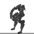 Detailed Gray Mech Warrior 3D Model With Purple Head Light And Red Joint Details