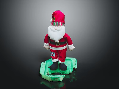 Santa Claus Plush Toy With Red Outfit White Beard Red Hat And Green Base 3d model