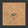 Grogu Green Alien Child In Brown Fur Collar Coat With Floating Stones On Sandy Ground