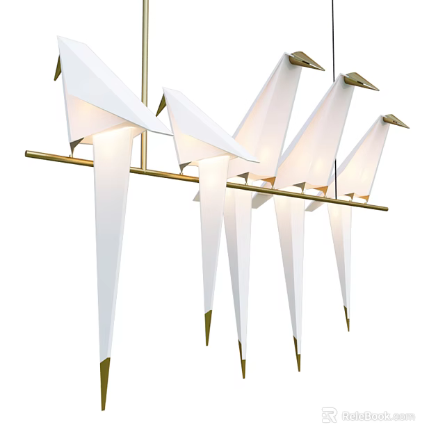 Modern Unique Shaped Pendant Light With White Geometric Shades And Gold Metal Frame 3d model 
