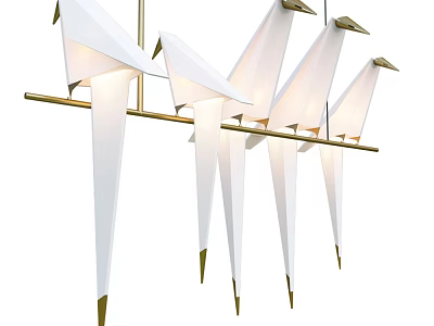 Modern Unique Shaped Pendant Light With White Geometric Shades And Gold Metal Frame 3d model