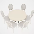 Modern Round Dining Table Set With Six Light Colored Curved Back Chairs 3d model