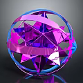 Purple Blue Geometric Sphere With Metallic Strips Polygonal Reflective 3D Structure