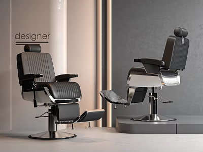 Modern Black Leather Barber Chairs With Metal Base And Designer Style 3d model