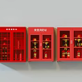 Fire Equipment Storage Cabinets In Red For Mini Fire Station With Tools 3d model