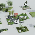 Creative Garden Ornaments Layouts With Various Trees Shrubs Stone Paths And Decorative Elements 3d model