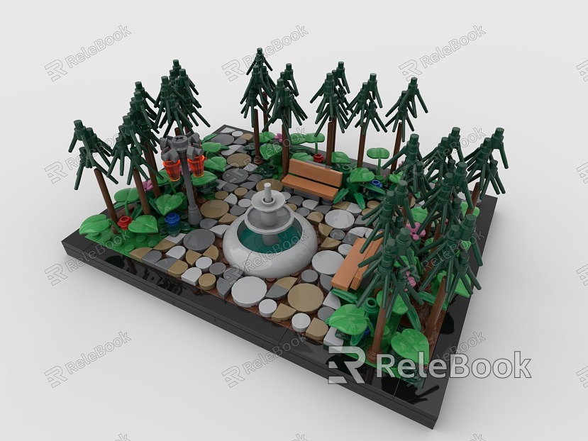 Lego toy garden fountain forest trees plants model