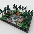 Creative Lego Block Garden Scene With Fountain Trees And Benches