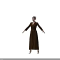 Woman in Elegant Brown Long Sleeve V Neck Fitted Waist Dress Standing Pose