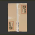 Cardboard Carton Box With Sealing Tape And Printed Labels On Surface
