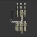 Industrial Metal Equipment With Multiple Vertical Pipes Tower Structures And Connected Components