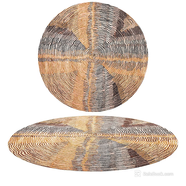 Round Rug With Natural Wood Like Texture And Neutral Brown Gray Tones 3d model 