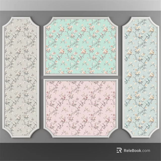 Decorative Wall Panels With Pastel Blue Pink Gray And Floral Patterns 3d model 