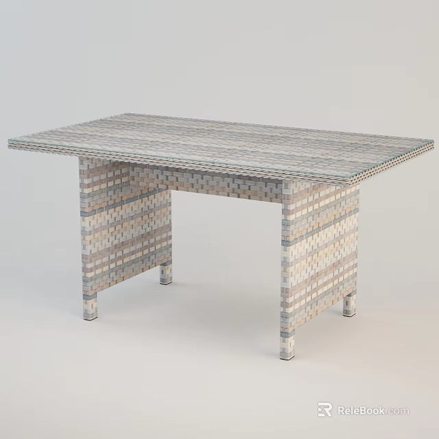 Modern Woven Rectangular Dining Table with Neutral Tones and Woven Leg Design 3d model