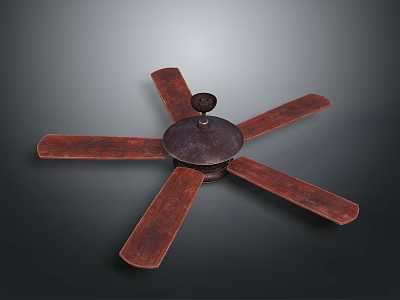 Vintage Style Ceiling Fan With Wooden Blades And Metal Base For Home Use 3d model