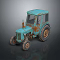 Vintage Turquoise Rusty Tractor Model With Large Wheels On Dark Background And Reflection 3d model