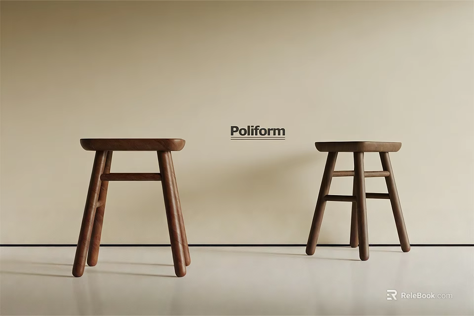 Two Brown Wooden Stools with Minimalist Design by Poliform in Modern Interior 3d model 