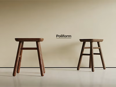 Two Brown Wooden Stools with Minimalist Design by Poliform in Modern Interior 3d model