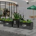 Modern Garden Landscape Design With Silver Planters Green Plants And Building Entrance