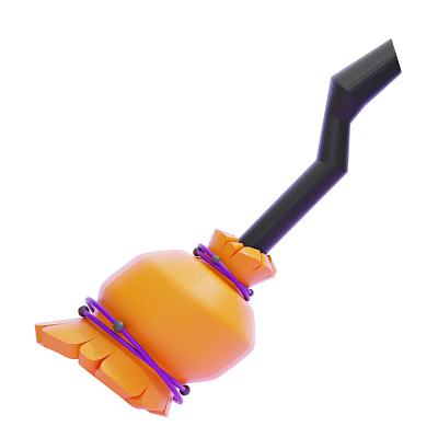 Unique Ornament Set Featuring Orange Pumpkin Shape Black Long Handle Purple Straps And Petal Design 3d model