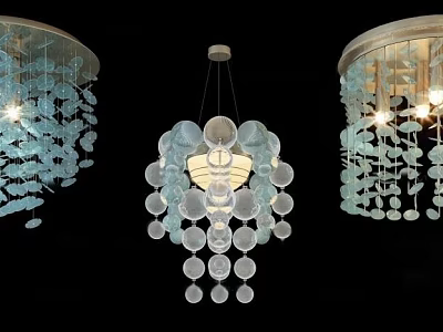 Different Stylish Crystal Chandeliers With Transparent Glass Pendants And Illuminated Design 3d model