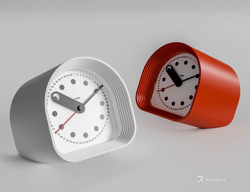 Contemporary White and Red Desktop Clocks with Sleek Design and Black Numerals 3d model 