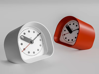 Contemporary White and Red Desktop Clocks with Sleek Design and Black Numerals 3d model