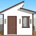 Single Family House with White Exterior Brown Roof Large Glass Sliding Doors and Front Plants