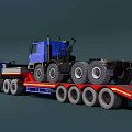 Two Blue Commercial Trucks Loaded On Flatbed Trailer Transport Scene