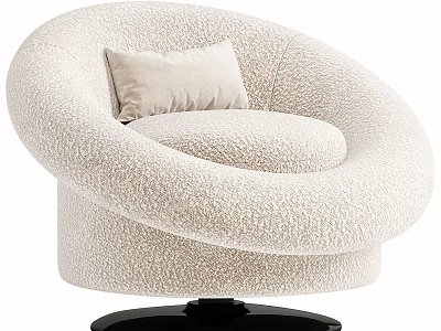Plush Beige Round Leisure Chair With Soft Pillow And Black Circular Base 3d model