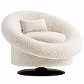 Plush Beige Round Leisure Chair With Soft Pillow And Black Circular Base