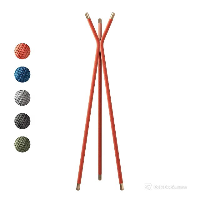 Red Clothes Hanger With Five Various Colored Decorative Balls Beside It 3d model 