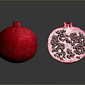 Red Whole And Half Pomegranate With Seeds On Dark Background Reflection 3d model