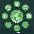 Eco Friendly Wall Decor Featuring Globe Held By Hands Recycle Leaf Bulb Windmill Bicycle Icons