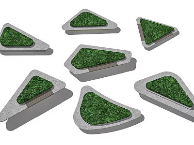 Modern Triangular Outdoor Tree Planters With Green Grass And Concrete Base 3d model