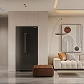 Modern Living Dining Room Interior With TV Wall Cabinets Coffee Table Plants Ottoman And Recessed Lights