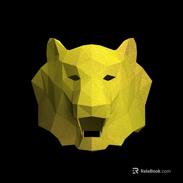 Golden Polygonal Lion Head Wall Decor with Open Mouth and Glittery Surface 3d model 