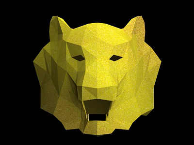 Golden Polygonal Lion Head Wall Decor with Open Mouth and Glittery Surface 3d model