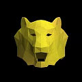 Golden Polygonal Lion Head Wall Decor with Open Mouth and Glittery Surface