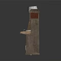 Rustic Wooden Washbasin Cabinet With Red Panel And White Basin Storage Design