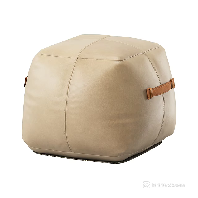 Beige Leather Sofa Stool Featuring Square Design And Brown Leather Straps In Modern Style 3d model