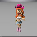 Red Haired Cartoon Character Wearing Pink Cowboy Hat White Top Blue Skirt And Pink Boots