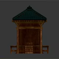 Traditional Chinese Pavilion With Green Tiled Roof Wooden Structure And Stone Steps Platform Design