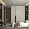 Modern Minimalist Bedroom Interior With Large Bed Light Walls Window Curtains And Green Plant