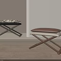 Modern X Shaped Leg Stools with Fabric and Leather Seats in Minimalist Interior Setting
