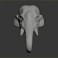 White Elephant Head Sculpture With Curled Trunk And Detailed Artistic Features